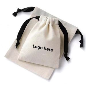 Custom Logo Printed Satin Jute Linen Canvas Jewelry <b>Drawstring</b> <b>Pouch</b> Bag with Rope Handle Luxury Satin Packaging for Shopping - Product Image 2