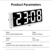 Nouvelle Horloge Réveil Numérique LED Intelligente à Projection Miroir Grand Écran, Connectée, avec Mémoire de Heure et Calendrier Réglable