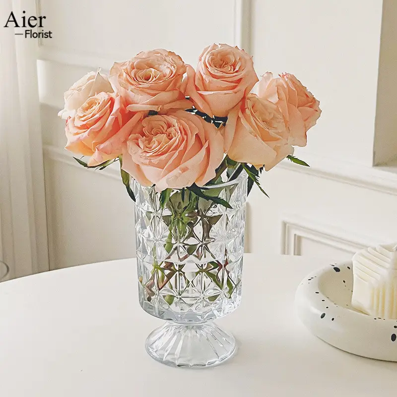 Ierflorist-jarrón alto de cristal Vintage para el hogar, florero decorativo para sala de estar y Mesa