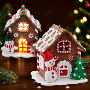 New Christmas Tree <strong>Mini</strong> Gingerbread House Windows Hanging Ornament With Snowman and <strong>Candy</strong> <strong>Canes</strong> for Kids Party Gifts Decoration - Product Image 1