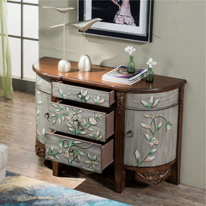 Консольный столик в стиле барокко для прихожей, с 2 дверями, <span class=keywords><strong>3</strong></span> ящиками и 1 полкой, резная ручная роспись, коричневый цвет для гостиной - Product Image 3