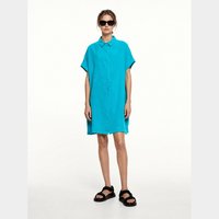 Robe chemise courte à manches courtes décontractée turquoise pour femmes