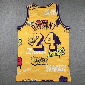 Maillots <span class=keywords><strong>de</strong></span> <span class=keywords><strong>basket</strong></span>-ball classiques brodés <span class=keywords><strong>de</strong></span> haute qualité pour hommes, America Men's 24 <span class=keywords><strong>Bryant</strong></span> Retro Jaune Or Violet Noir 24, avec logo - Product Image 4