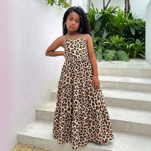 Abito lungo con stampa leopardata e fiocco sul retro per ragazze adolescenti, <span class=keywords><strong>vestito</strong></span> estivo alla moda per bambine - Product Image 1