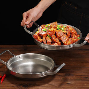 Olla caliente del Ejército Coreano vintage, sartén comercial de doble oreja gruesa, olla seca, olla de acero inoxidable, olla de arroz para mariscos españoles - Product Image 6