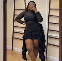 Robe pour femmes grandes tailles XL-5XL, Vestidos, haut transparent à manches longues, mini-jupe avec ourlet à volants longs, robe de soirée tendance pour club