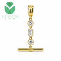Pendentif Better Star en forme de T avec diamant de laboratoire, 3 pierres rondes taille émeraude, en or jaune 14K 18K, D VVS IGI, luxe pour femme