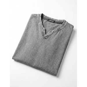 T-shirt homme FOXA surdimensionné à col en V, 100 % coton, manches courtes, effet délavé vintage, épaules tombantes - Product Image 5