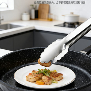 Stainless Steel Food Tongs With Wooden Handle Heat Resistant For <b>BBQ</b> And Kitchen Use - Product Image 5