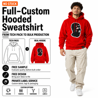 Sweat à capuche graphique personnalisé avec motif masque de ski, rouge, coupe oversize, en coton épais, style streetwear hip-hop, vente en gros