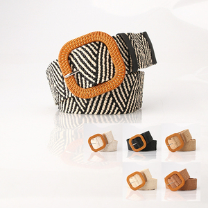 <span class=keywords><strong>Ceinture</strong></span> élastique <span class=keywords><strong>tressée</strong></span> en paille, <span class=keywords><strong>ceinture</strong></span> fine pour robe, <span class=keywords><strong>ceinture</strong></span> de serrage, boucle ronde en bois, sangle <span class=keywords><strong>tressée</strong></span>, ceintures pour femmes - Product Image 4