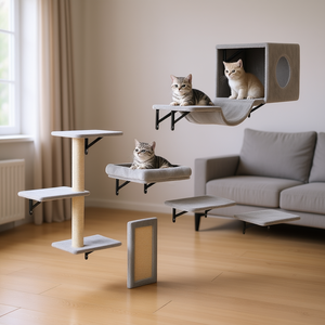 Étagères murales modernes pour chats, arbre à chat à 6 niveaux avec hamac et griffoir pour chats d'intérieur, design en bois écologique - Product Image 2