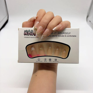 <span class=keywords><strong>Uñas</strong></span> Postizas de Acrílico Reutilizables con Diseño de Lazo Dorado y Mármol, Color Nude, <span class=keywords><strong>para</strong></span> Mujer - Product Image 5