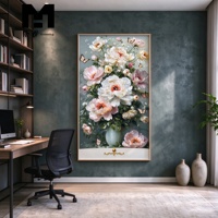 Vas Bunga Peony Kanvas Seni Dinding Lukisan Pemandangan Kristal Porselen Lukisan Lanskap Poster Cetak dengan Bingkai untuk Dekorasi Rumah