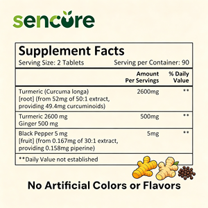 <strong>Turmeric</strong> <strong>Curcumin</strong> <strong>Tablets</strong> with Ginger &amp; Black Pepper 180ct Supply Vegan Herbal Supplement for Adults - Product Image 4
