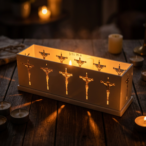 Wholesale Latest Cross Cutout Design White Metal Tea Light <b>Candle</b> <b>Holder</b> for Christmas Decoration - Product Image 2