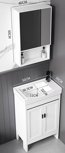 Mobile da Bagno a Terra per Piccoli Appartamenti con Lavabo in Ceramica e Specchiera Contenitore - Product Image 4