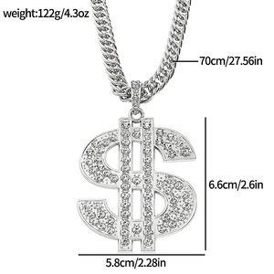 Alta calidad Hip Hop 70s 80s 90s accesorio chapado en oro dólar signo cadenas diamantes <span class=keywords><strong>de</strong></span> imitación para hombres rapero Digger <span class=keywords><strong>disfraz</strong></span> <span class=keywords><strong>de</strong></span> Halloween - Product Image 6