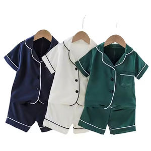 Flanelle Satin deux pièces dessin animé costume garçons été <span class=keywords><strong>pyjama</strong></span> uni à manches courtes respirant Service à domicile pour les enfants pour le printemps - Product Image 1