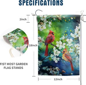 Bandera de Jardín de Primavera/Verano con Pájaros Cardenales, 12x18 Pulgadas, Doble Cara, Decorativa para Exteriores, Bandera de Bienvenida para Patio con Flores de Dogwood - Product Image 3