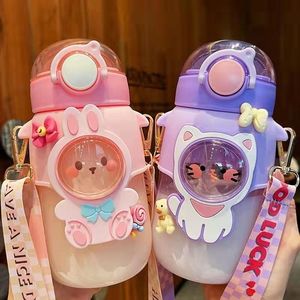 500ml Garrafa de Água Reutilizável BPA-Free Copo de Plástico para Meninas Bonitas Palha/Strap para Beber Direto Seguro para Tours - Product Image 3
