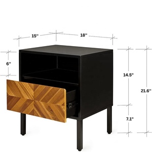 Bedroom Furniture Nordic Minimalist Color-blocked <strong>Teak</strong> Color Solid Wood Modern Retro Wabi-sabi Style <strong>Bedside</strong> <strong>Table</strong> - Product Image 2