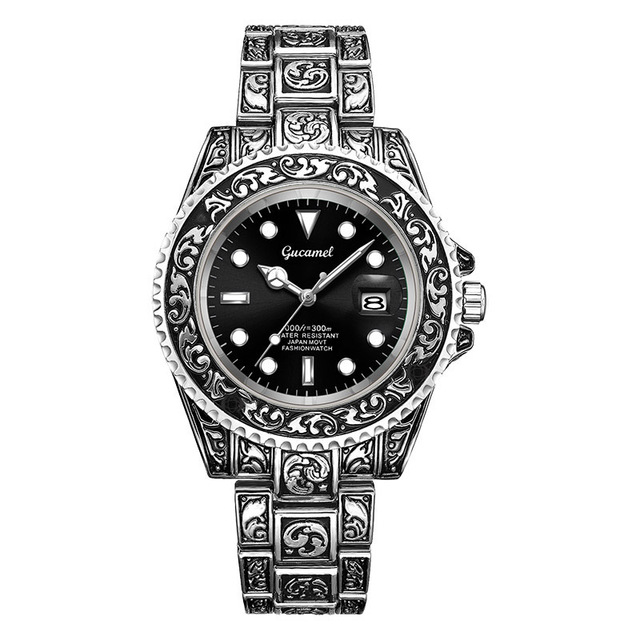 GUCAMEL Top Brand Men Carved Antique Vintage Luminous Classic Gradient Fashion Classic Quartz Watch Wrist Watches