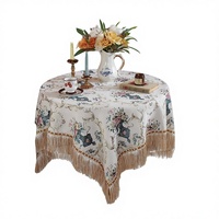 Nappe ronde en tissu chenille à motif floral de style européen, anti-poussière, luxe léger, décoration rétro pour table basse