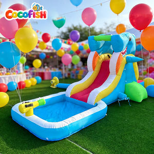 Toboggan aquatique gonflable Cocofish Shark <span class=keywords><strong>pour</strong></span> enfants de 3 à 10 ans, toboggan de course individuel avec piscine et pistolet à eau, parc aquatique de jardin, toboggan aquatique - Product Image 1