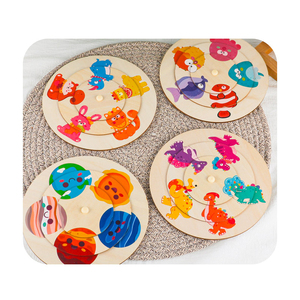 Hot New Wholesale Cheap Wooden Children Playing Games Educational Creative Cartoon Rotating Disc Puzzle Plate Toys for Kids - Product Image 4
