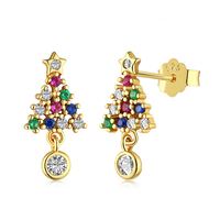 Pendientes de Plata de Ley S925 con Diamantes y Baño de Oro de 18k, Diseño de Árbol de Navidad, para Mujer, Marca Dylam