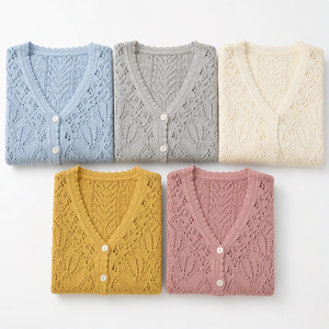 Cardigã Feminino Personalizado OEM ODM com Decote V Cropped, Renda Vazada, Tricô Jacquard, Manga Longa e Botões – Atacado e Marca Própria para Pedidos em Lote - Product Image 5