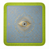 Tapis de Mahjong en Cuir de Luxe, Motif Oeil Maléfique Mystique, Antidérapant, Bordure à Pompons pour Jeu de Mahjong