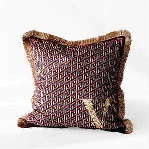 Federa con frangia e nappine ricamate in stile americano federa cuscino di lusso per la decorazione per la casa modello divano
