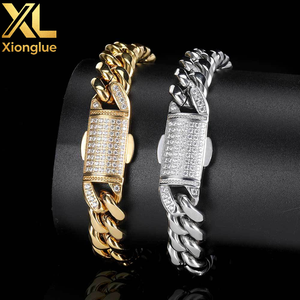 Hop Culture Miami Cuban Link Bracelet 18K Real Gold Plated Stainless Steel Solid Bracelet for <b>Mens</b> Women - Product Image 2