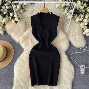 Nouvelle Robe Midi Élégante d'Été pour Femme, Col en V, Coupe Ajustée, Sans Manches, Style Empire, en Dentelle, Noir et Blanc - Product Image 2