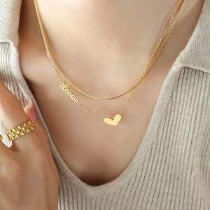 Collar con Colgante de Corazón de Doble Capa en Acero Inoxidable Chapado en Oro de 18K para Mujer, Cadena de Eslabones, Joyería para Clavícula - Product Image 4