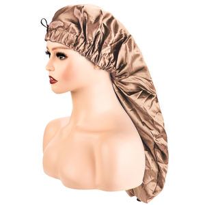 Gorro trenzado de pelo satinado negro de una sola capa, gorro de ducha con cierre a presión ajustable para mujer con botón para uso diario - Product Image 2