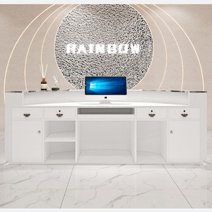 Custom Modern Stainless Steel <strong>Reception</strong> <strong>Desk</strong> <strong>Round</strong> <strong>Reception</strong> Counter Office Beauty Salon With LED Light Cashier Clothing Counter - Product Image 5