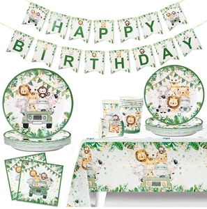 <span class=keywords><strong>Jungle</strong></span> Animal <span class=keywords><strong>Anniversaire</strong></span> Bébé Douche Assiettes En Papier Jetables Vaisselle Décor De Fête Garçon 1er Sauvage Une Fête D'<span class=keywords><strong>anniversaire</strong></span> Fournitures - Product Image 1