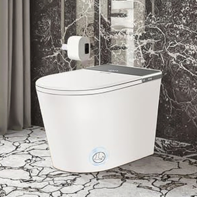 Modern Smart Toilet with One Piece Tankless Design Built-In Bidet Heated Seat Warm Water Dryer Auto Flush Foot Sensor