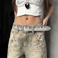 Ceinture pour femme Jiahao Designer Original, style Hip Hop, noir et blanc, motif touches de piano, imprimé lettres Y2K, accents diamantés