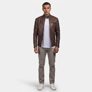 Veste en cuir marron chic pour homme Finer Threads, style streetwear, respirante, vintage, pour occasions décontractées et formelles, cuir véritable - Product Image 1