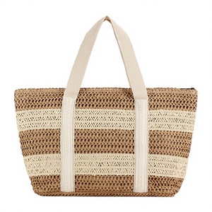 กระเป๋าถือผู้หญิงทรงใหม่ ลายทางสองสี ทำจากเชือกกระดาษ ทอแบบมีซิป นุ่ม จุของได้เยอะ เรียบง่าย สไตล์คนเมือง ใช้ได้ทุกวัน รุ่น Tanjing - Product Image 1