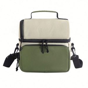 Modern Eco-Friendly Double Layer Insulated Polyester Adult Lunch <b>Box</b> <b>Large</b> Tote Bag Adjustable Strap Front Pocket Mesh Side <b>Gift</b> - Product Image 3