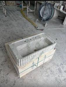 Vasque intégrée de luxe en marbre blanc cannelé, lavabo de salle de bain en pierre naturelle, fait main, sur mesure, durable - Product Image 4
