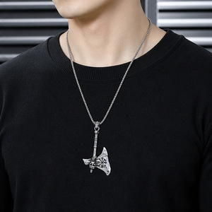 Collar con colgante de hacha vikinga nórdica yunnique, regalo para hombre de plata tibetana, diseño geométrico JD215 - Product Image 4