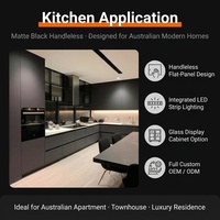 Meuble de cuisine moderne australien noir mat sans poignée, panneau plat HDF E0, fermeture douce, LED, OEM ODM