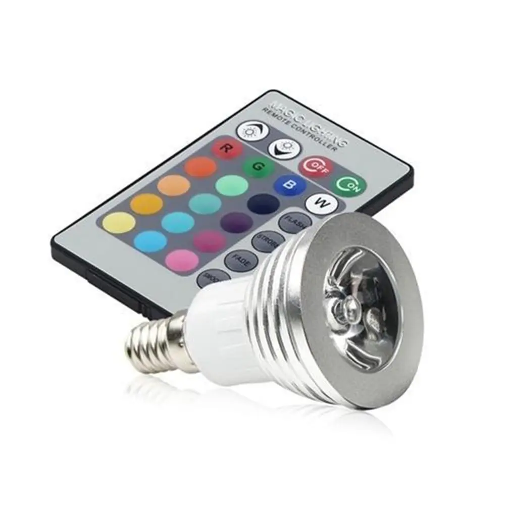 Holofote led rgb AC85-265V 3w e27 gu10 e14 mr16 rgb, com controle remoto de 24key.