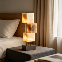Lampe de bureau en albâtre naturel, pilier brun, vente en gros directe d'usine, finition personnalisée, lampe de table pour salon